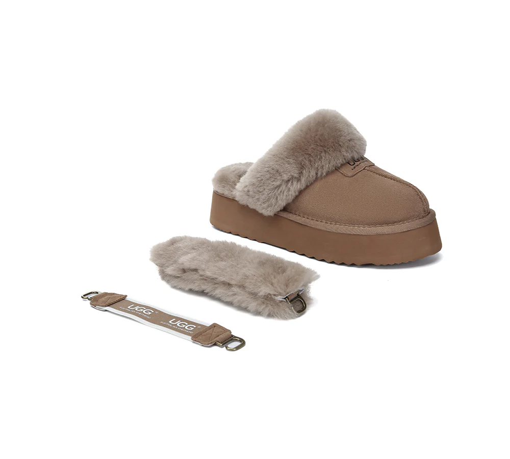 AUSTRALIAN SHEPHERD? UGG Slippers Women Removable Wool Strap Slingback Platform Suzie