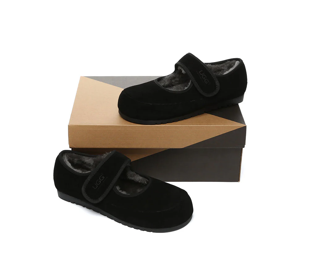 AUSTRALIAN SHEPHERD? UGG Slippers Sheepskin Wool Adjustable Strap Mary Jane Millie