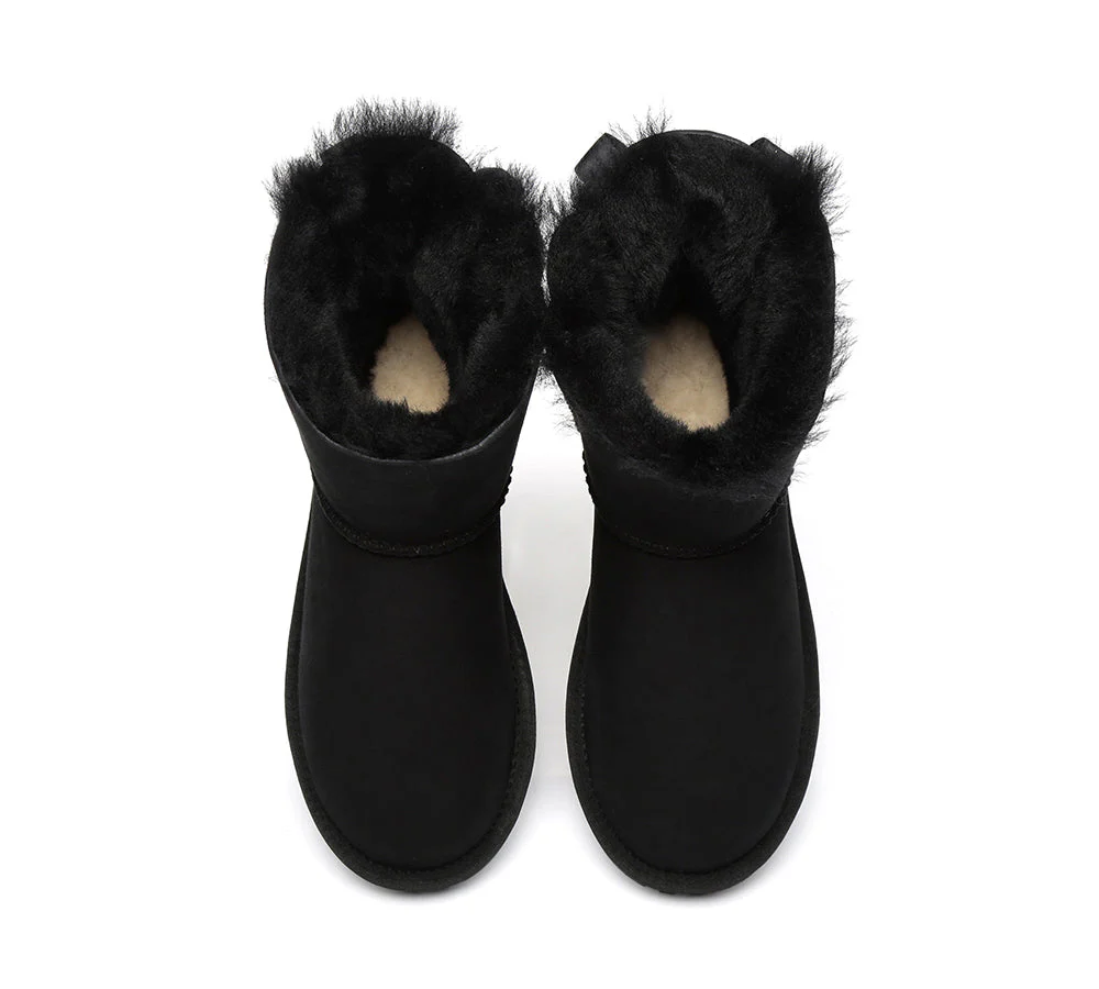 EVERAU? UGG Boots Women Sheepskin Wool Mini Single Back Bow