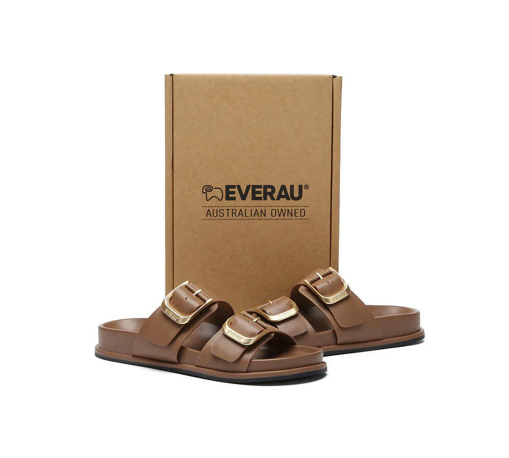 EVERAU? Women Double Adjustable Strap Buckle Flat Sandals Mounish