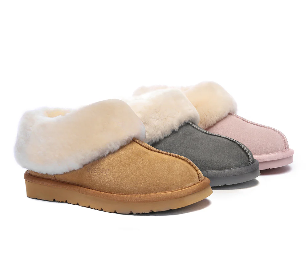 EVERAU? UGG Slippers Sheepskin Wool Suede Ankle Homey