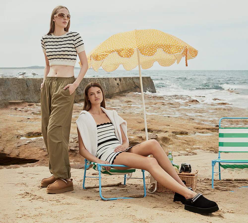 EVERAU? UGG Slippers Sheepskin Wool Slingback Kintted Platform Maeve