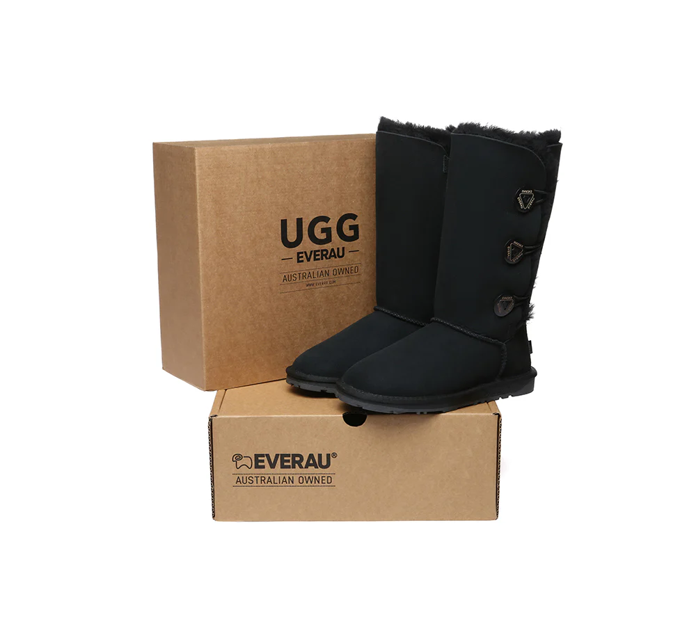 UGG EVERAU? UGG Boots Double Faced Sheepskin Wool Tall Button