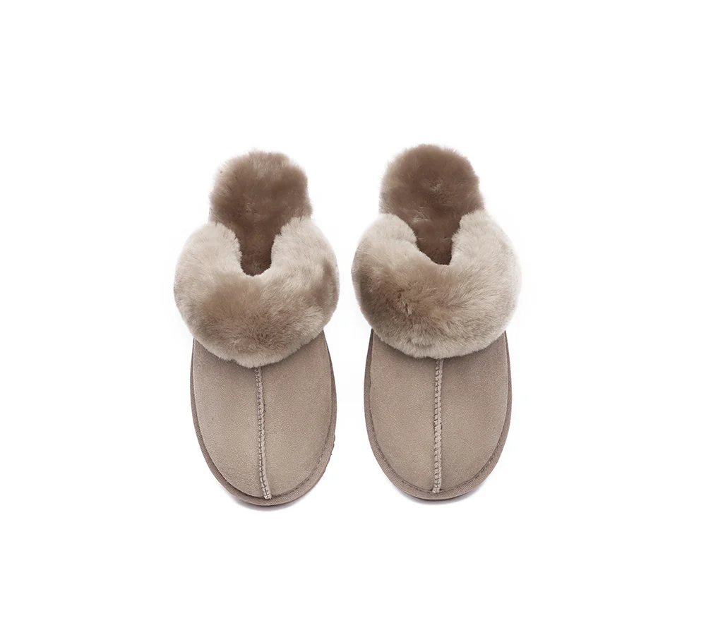 EVERAU? UGG Slippers Sheepskin Wool Suede Scuff Muffin