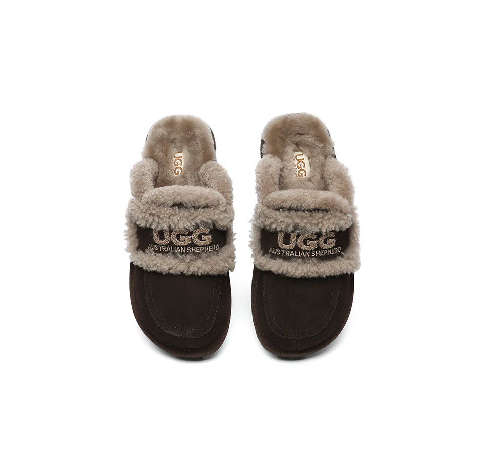 AUSTRALIAN SHEPHERD? UGG Slippers Women Sheepskin Wool Shearling Lined Rilee