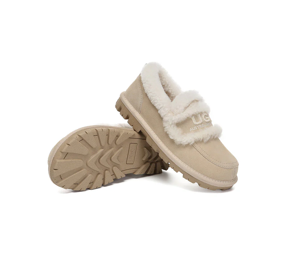 AUSTRALIAN SHEPHERD? UGG Slippers Women Sheepskin Wool Ankle Rilee Loafers