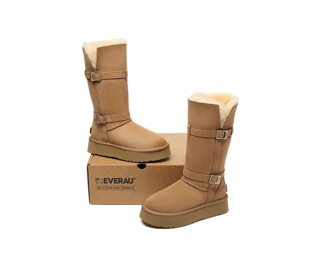 UGG EVERAU? UGG Boots Women Sheepskin Wool Knee High Platform Tall Valerie