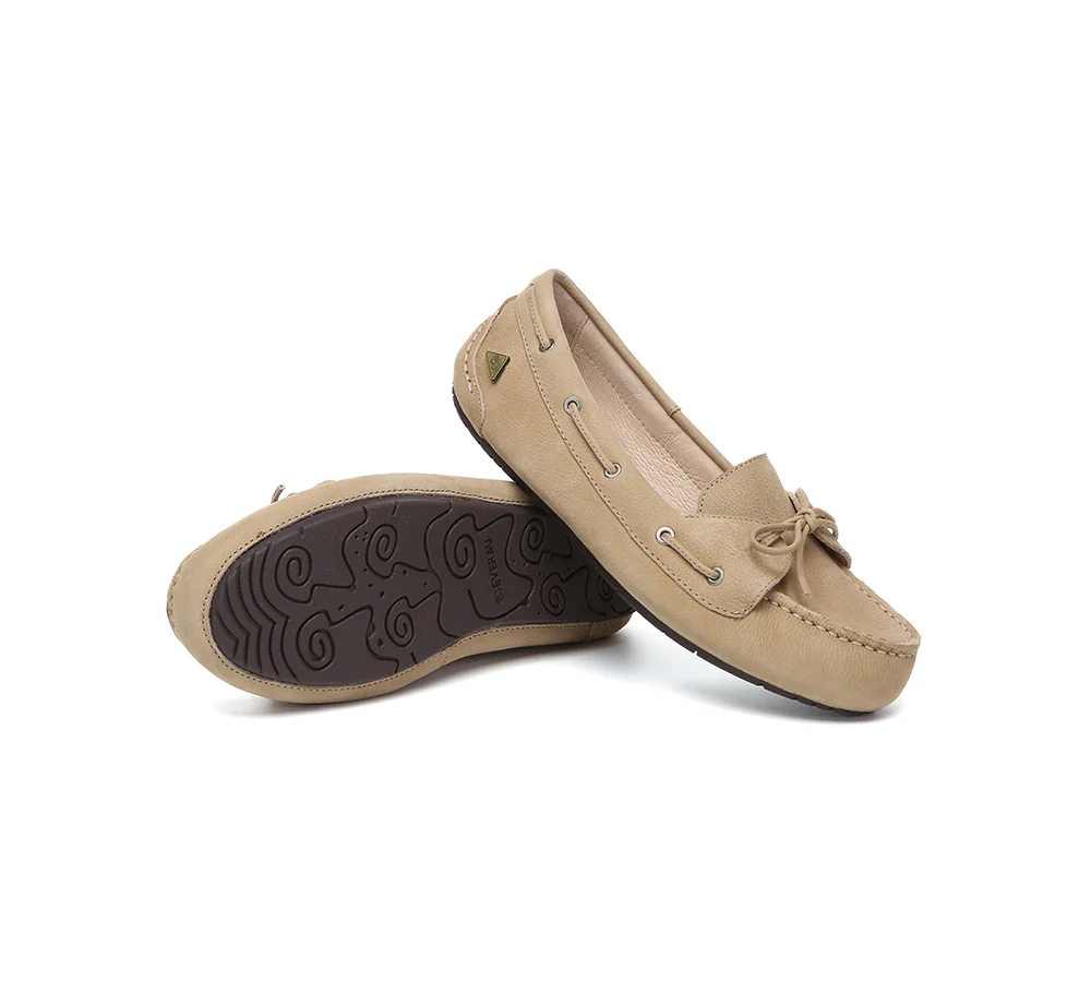 EVERAU? Women Leather Bow Casual Loafers Summer Moccasins Monty