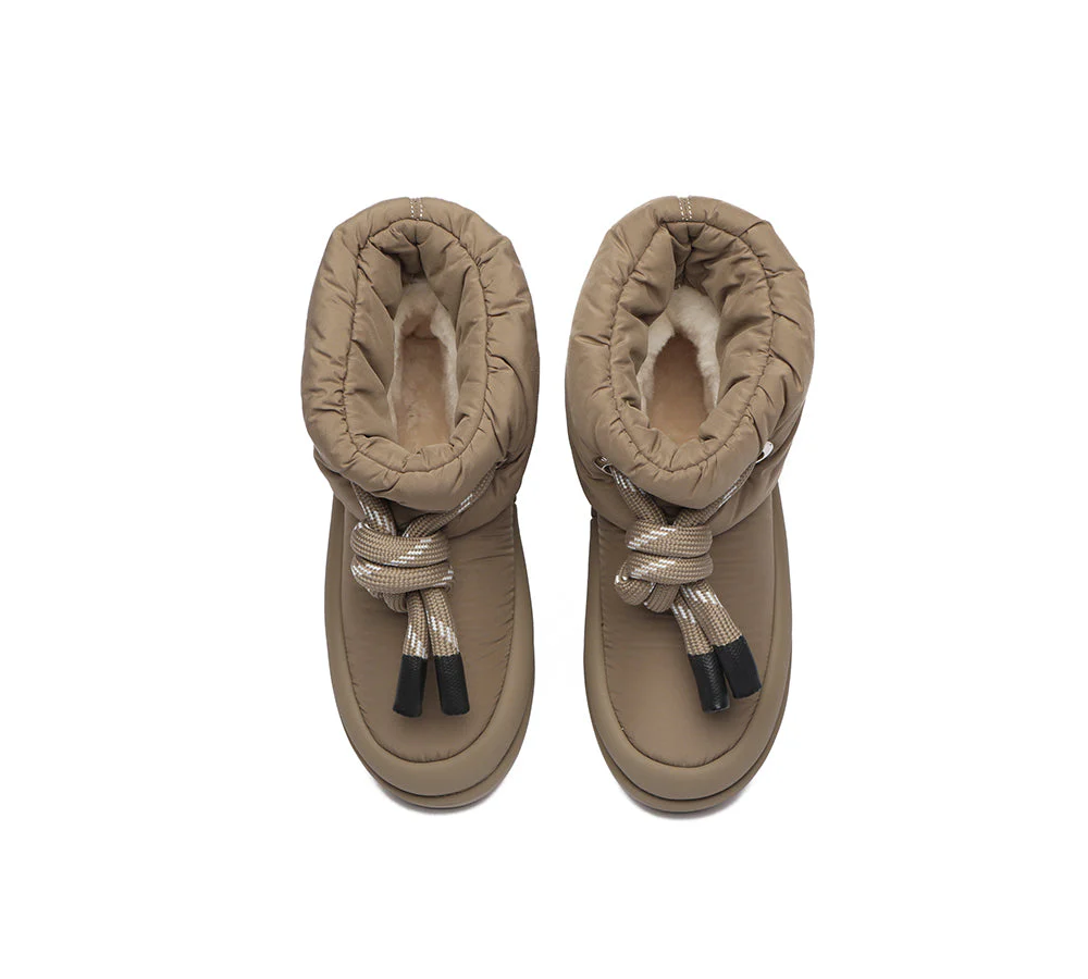 EVERAU? UGG  Boots Women Sheepskin Wool Waterproof Adjustable Drawstring Ankle Delabra