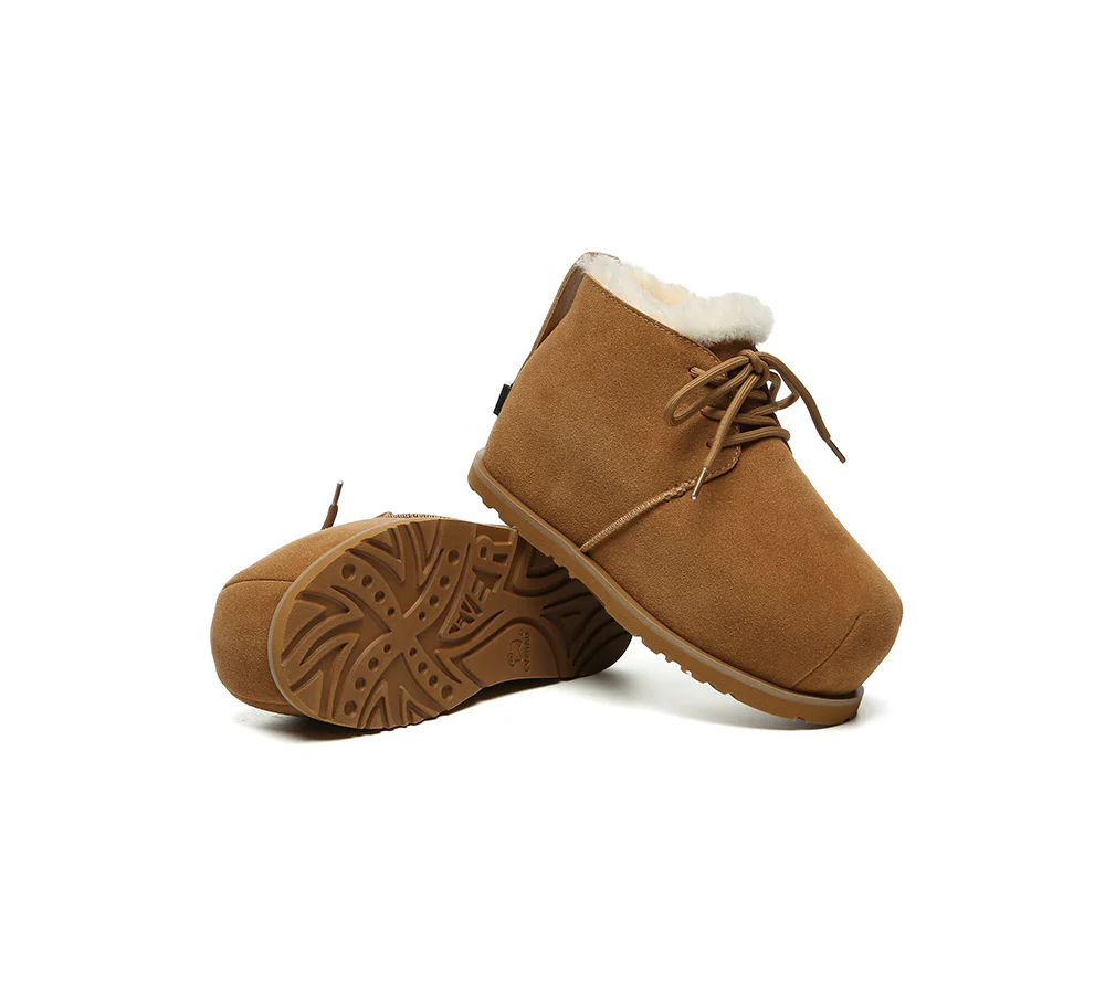 UGG EVERAU? UGG Boots Women Sheepskin Wool Ankle Lace-Up Euro Loaf Paxton