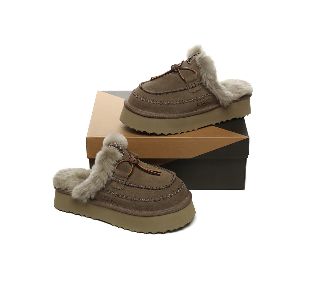 AUSTRALIAN SHEPHERD? UGG Slippers Women Sheepskin Wool Platform Sammy