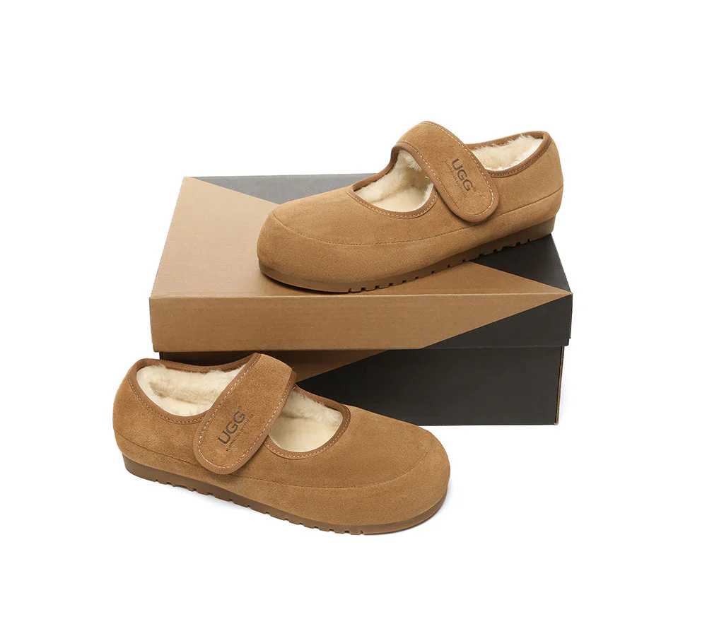 AUSTRALIAN SHEPHERD? UGG Slippers Sheepskin Wool Adjustable Strap Mary Jane Millie