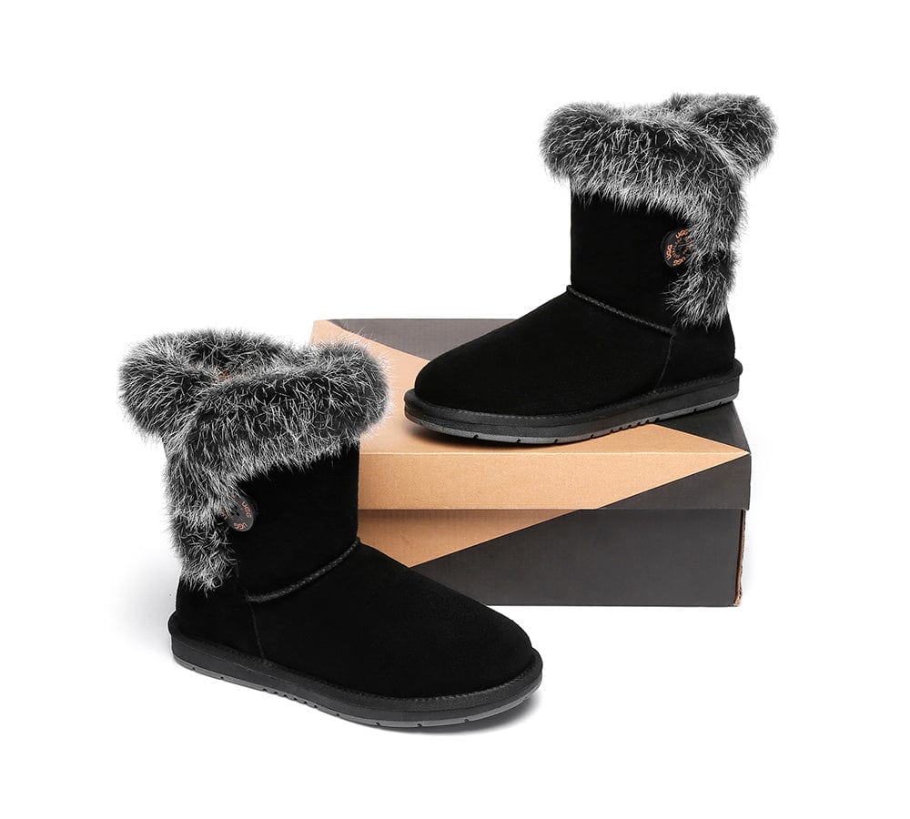 AUSTRALIAN SHEPHERD? UGG Boots Women Sheepskin Wool Collar Short Button Donna