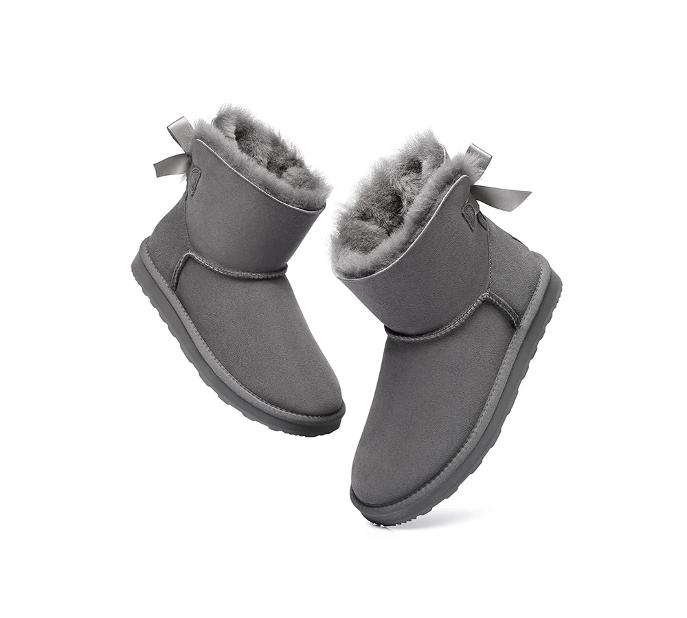 Urban UGG? UGG Boots Women Double faced Sheepskin Wool Mini Back Bow