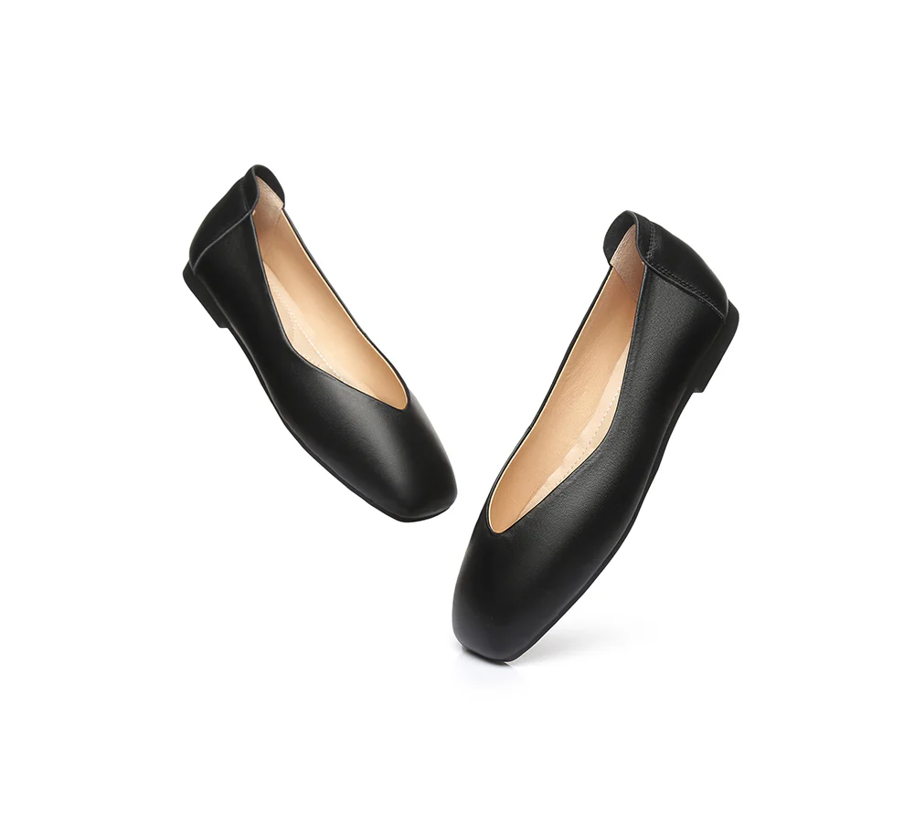 EVERAU? Women Leather Square Toe Ballet Flats Linda