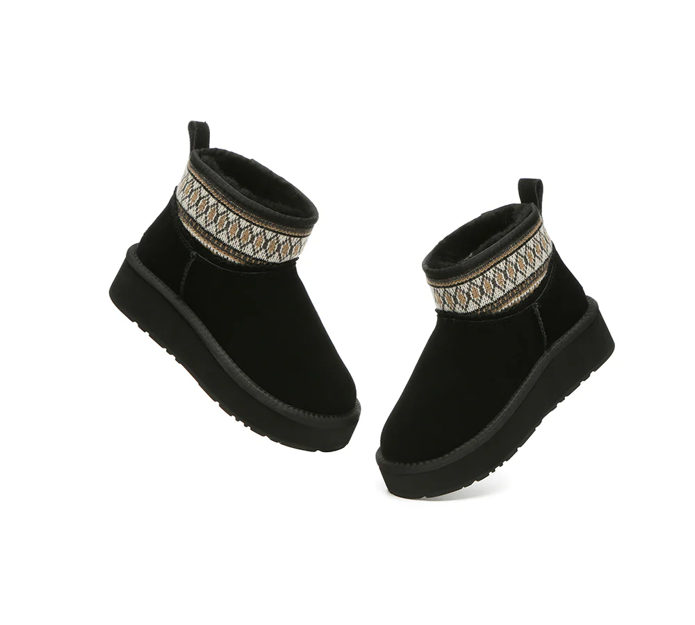 EVERAU? UGG Boots Sheepskin Wool Woven Ankle Platform Grantlee