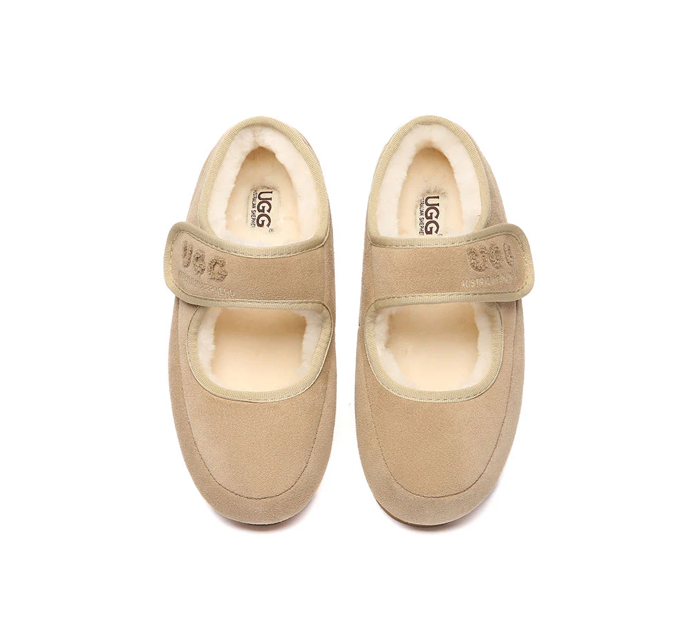 AUSTRALIAN SHEPHERD? UGG Slippers Sheepskin Wool Adjustable Strap Mary Jane Velvi