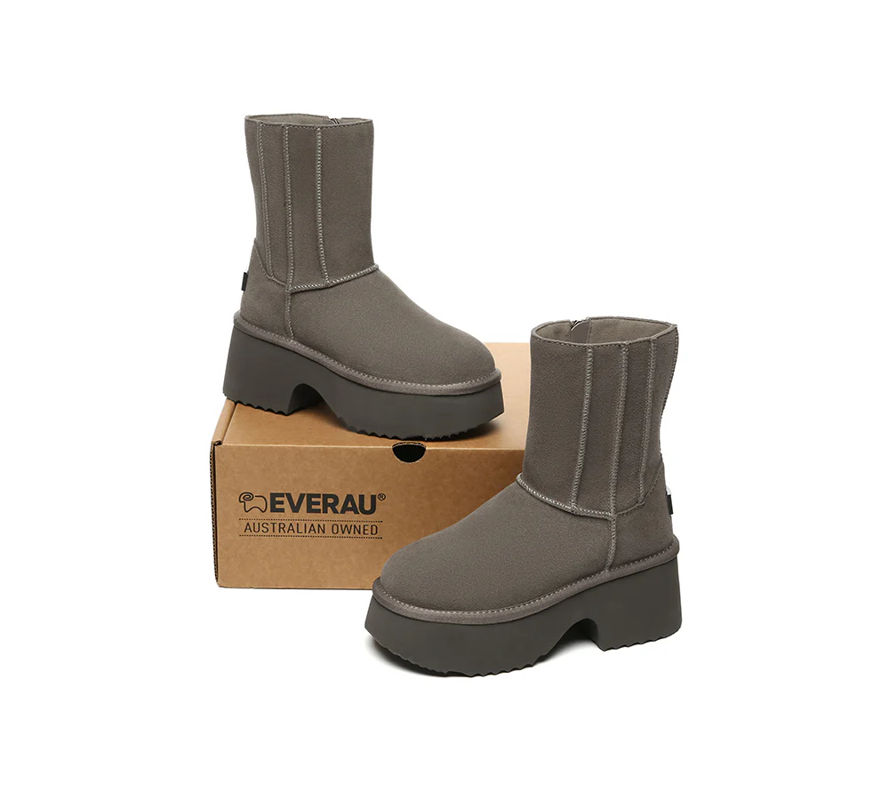 UGG EVERAU? UGG Boots Short Zipper Chunky Platform Yuana