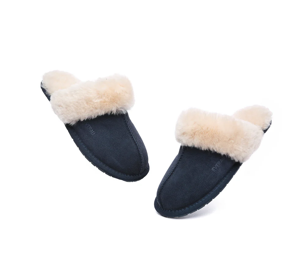 EVERAU? UGG Slippers Sheepskin Wool Suede Scuff Rosa