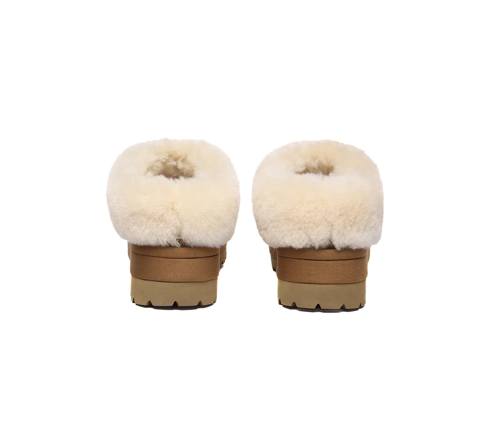 UGG EVERAU? UGG Slippers Women Sheepskin Wool Collar Ankle Platform Ulrika