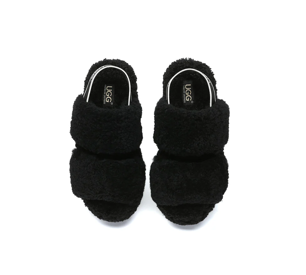AUSTRALIAN SHEPHERD? UGG Women Double Strap Slingback Platform Fluffy Slides Lyam
