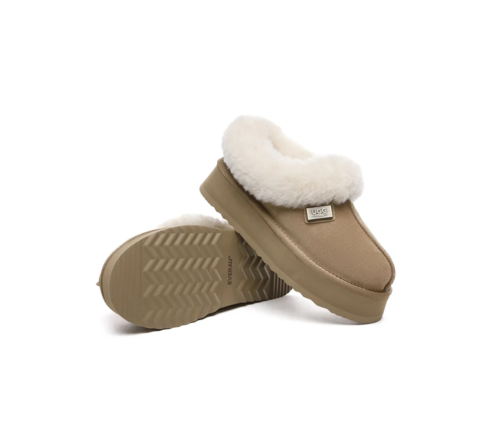 UGG EVERAU? UGG Slippers Women Sheepskin Wool Collar Ankle Platform Gabri
