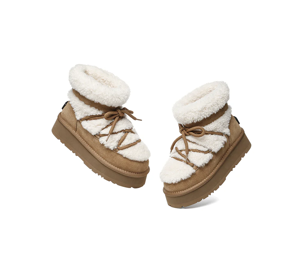 UGG EVERAU? UGG Boots Women Sheepskin Wool Ankle Platform Short Carmen