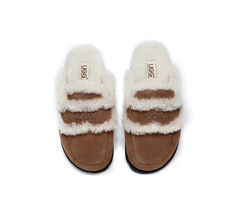 AUSTRALIAN SHEPHERD? UGG Slippers Women Sheepskin Wool Shearling Lined Remi