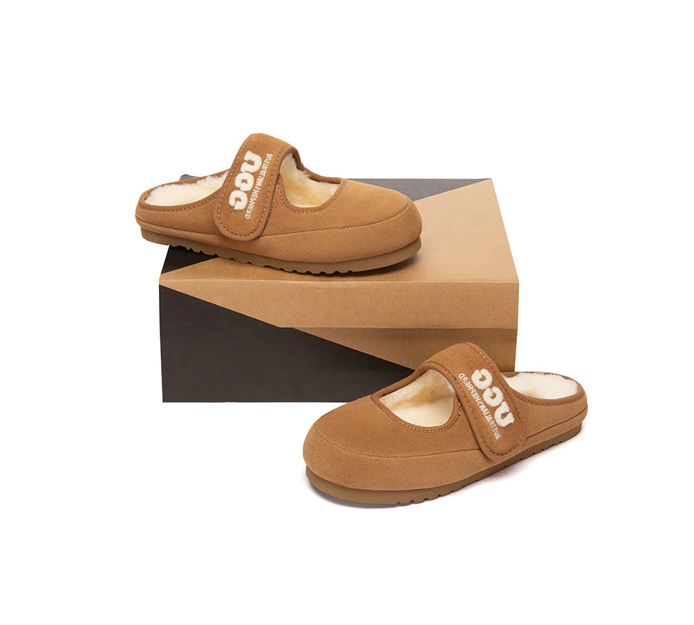 AUSTRALIAN SHEPHERD? UGG Slippers Sheepskin Wool Adjustable Strap Mary Jane Velly