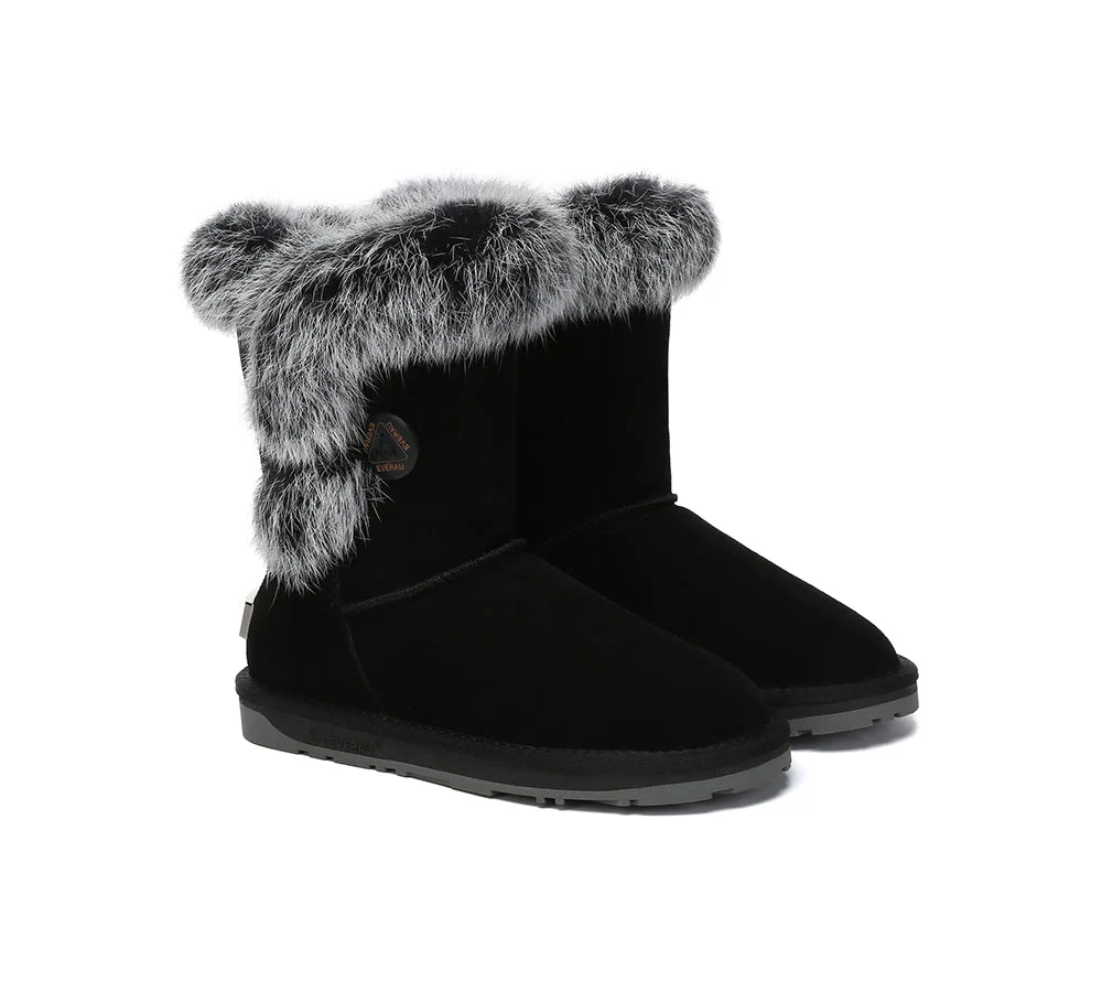 UGG EVERAU? UGG Boots Women Sheepskin Wool Collar Short Button Donna