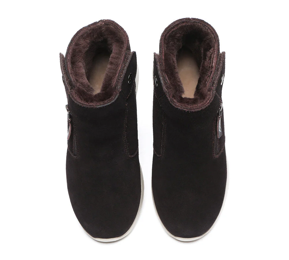 TARRAMARRA? Women Leather Sheepskin Wool Button Zipper Ankle Boots Tyria