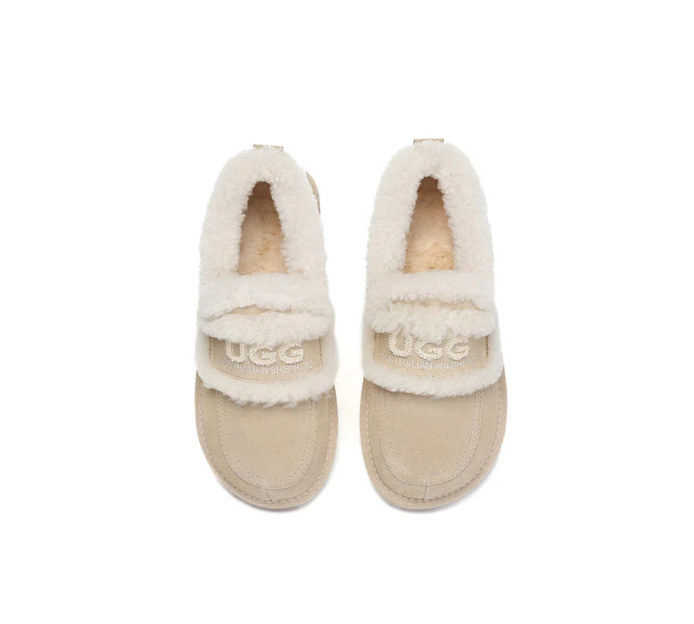 AUSTRALIAN SHEPHERD? UGG Slippers Women Sheepskin Wool Ankle Rilee Loafers
