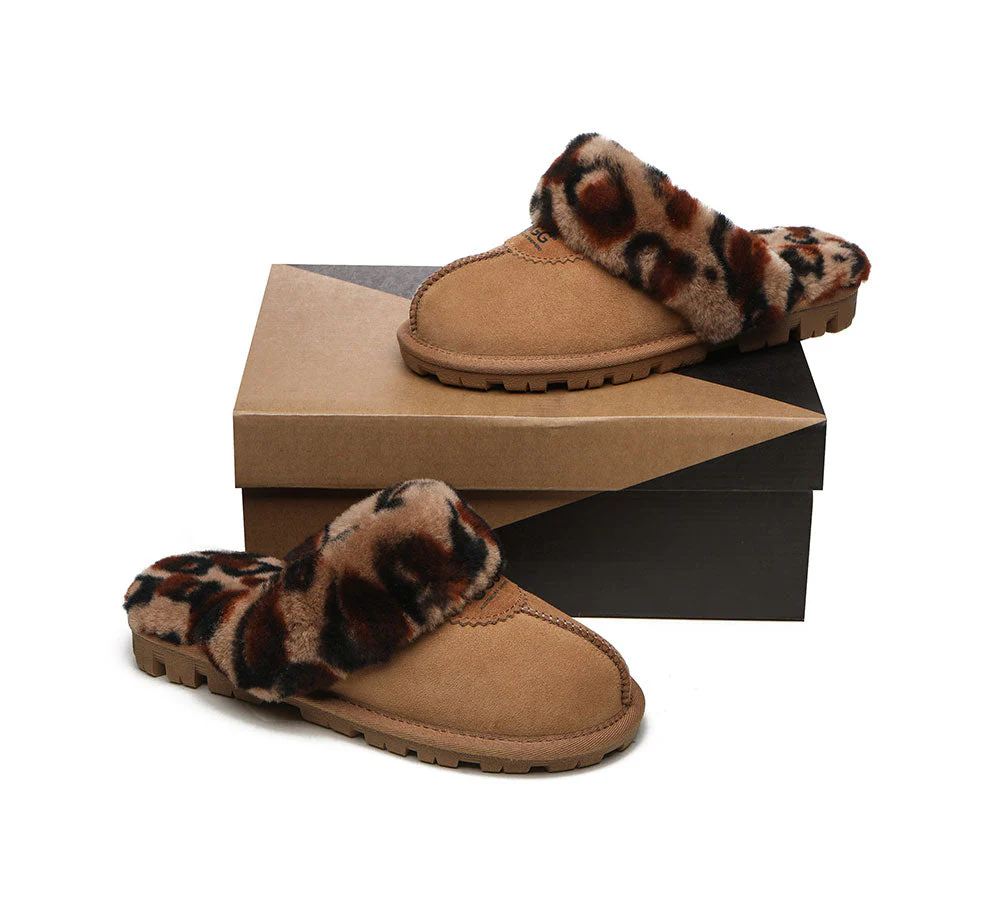 AUSTRALIAN SHEPHERD? UGG Slippers Women Double Face Sheepskin Wool Leopard Print