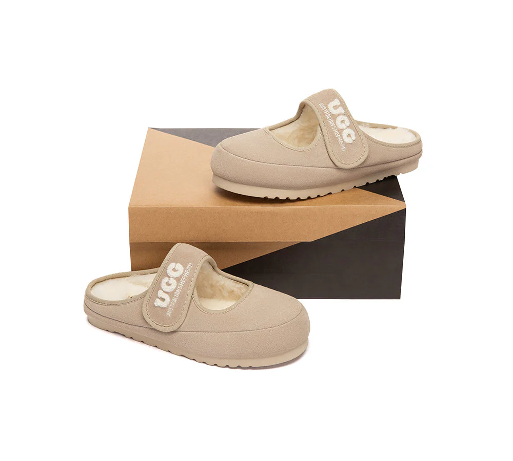 AUSTRALIAN SHEPHERD? UGG Slippers Sheepskin Wool Adjustable Strap Mary Jane Velly