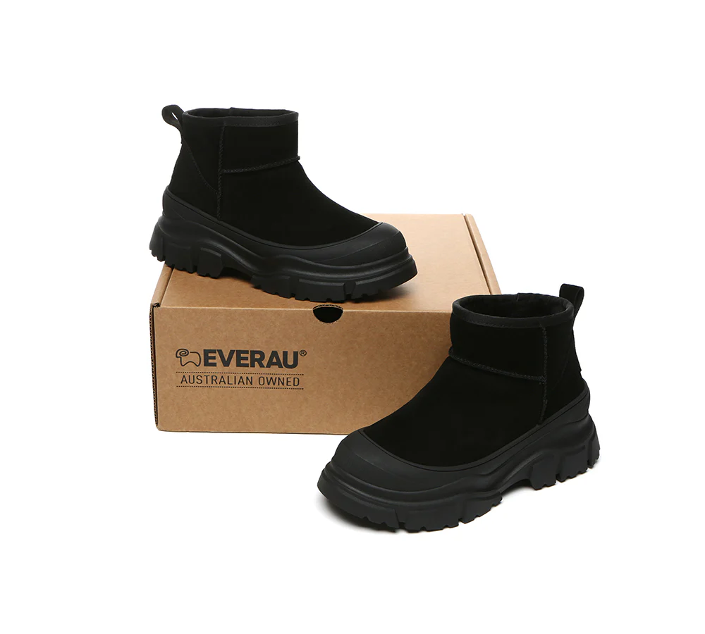 EVERAU? UGG Boots Sheepskin Wool Ankle Chunky Platform Mouni