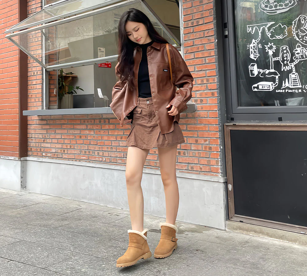 EVERAU? UGG Boots Women Sheepskin Wool Buckle Decor Ankle Polarwalk