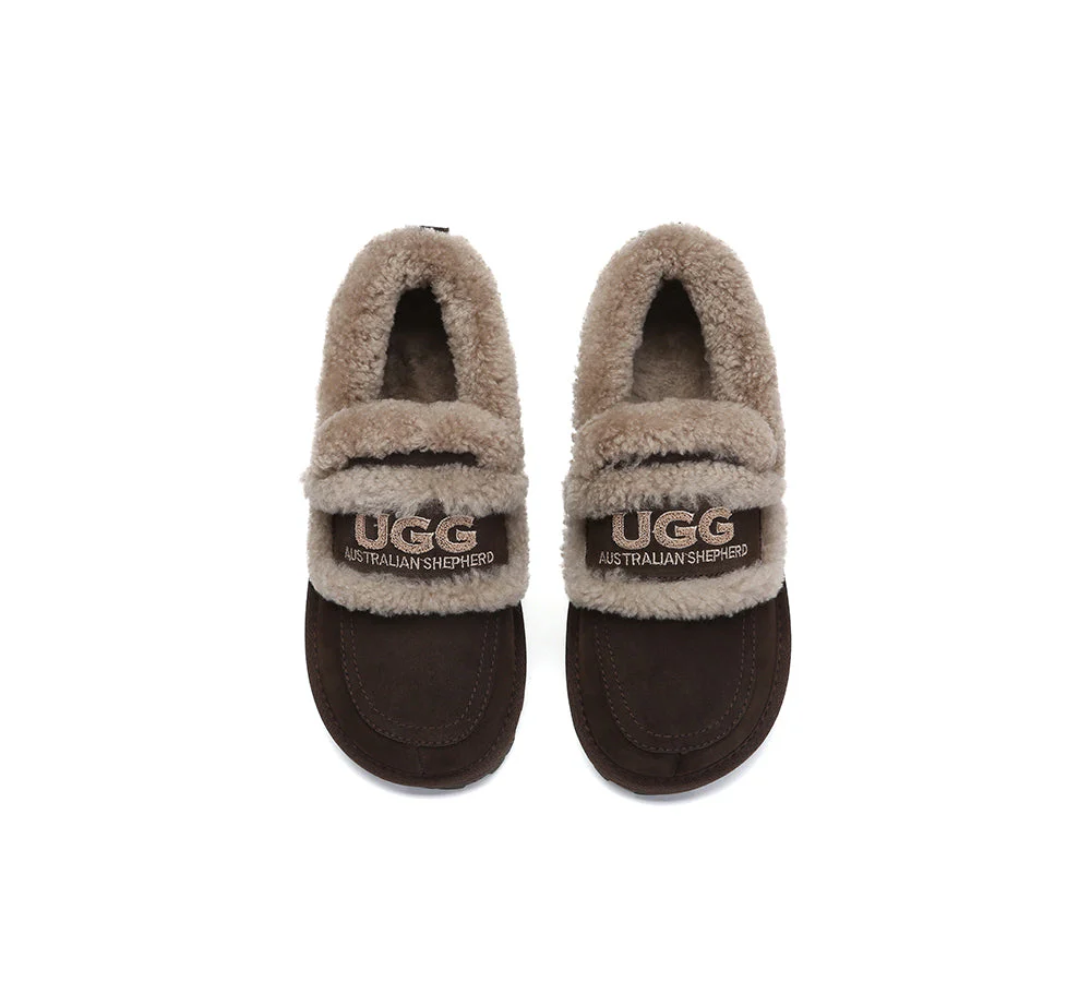 AUSTRALIAN SHEPHERD? UGG Slippers Women Sheepskin Wool Ankle Rilee Loafers