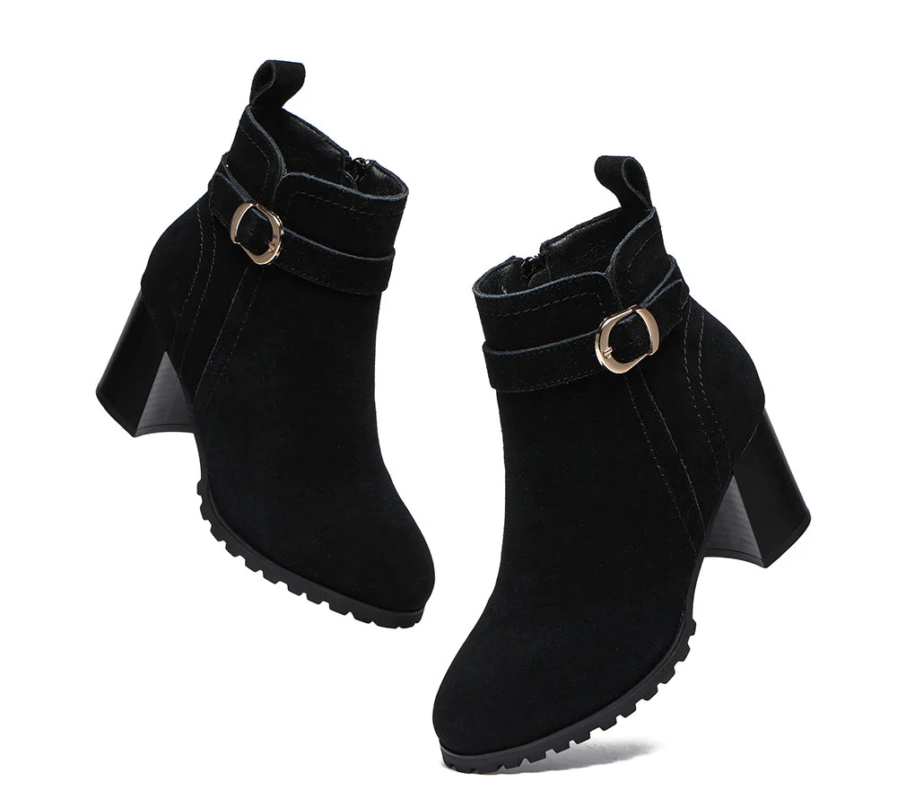 TARRAMARRA? Women Leather Zipper Block Heel Ankle Boots Vica