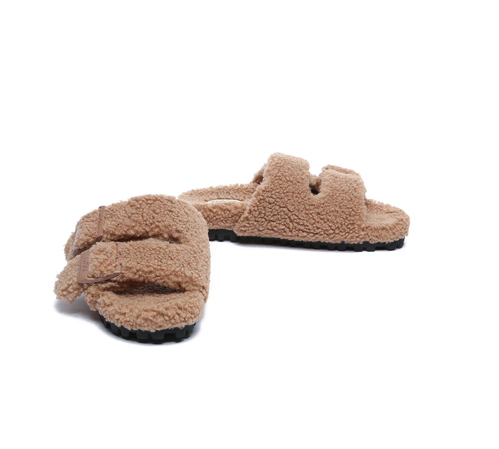 AUSTRALIAN SHEPHERD? UGG Women Shearling Buckle Sandal Slides Jennie
