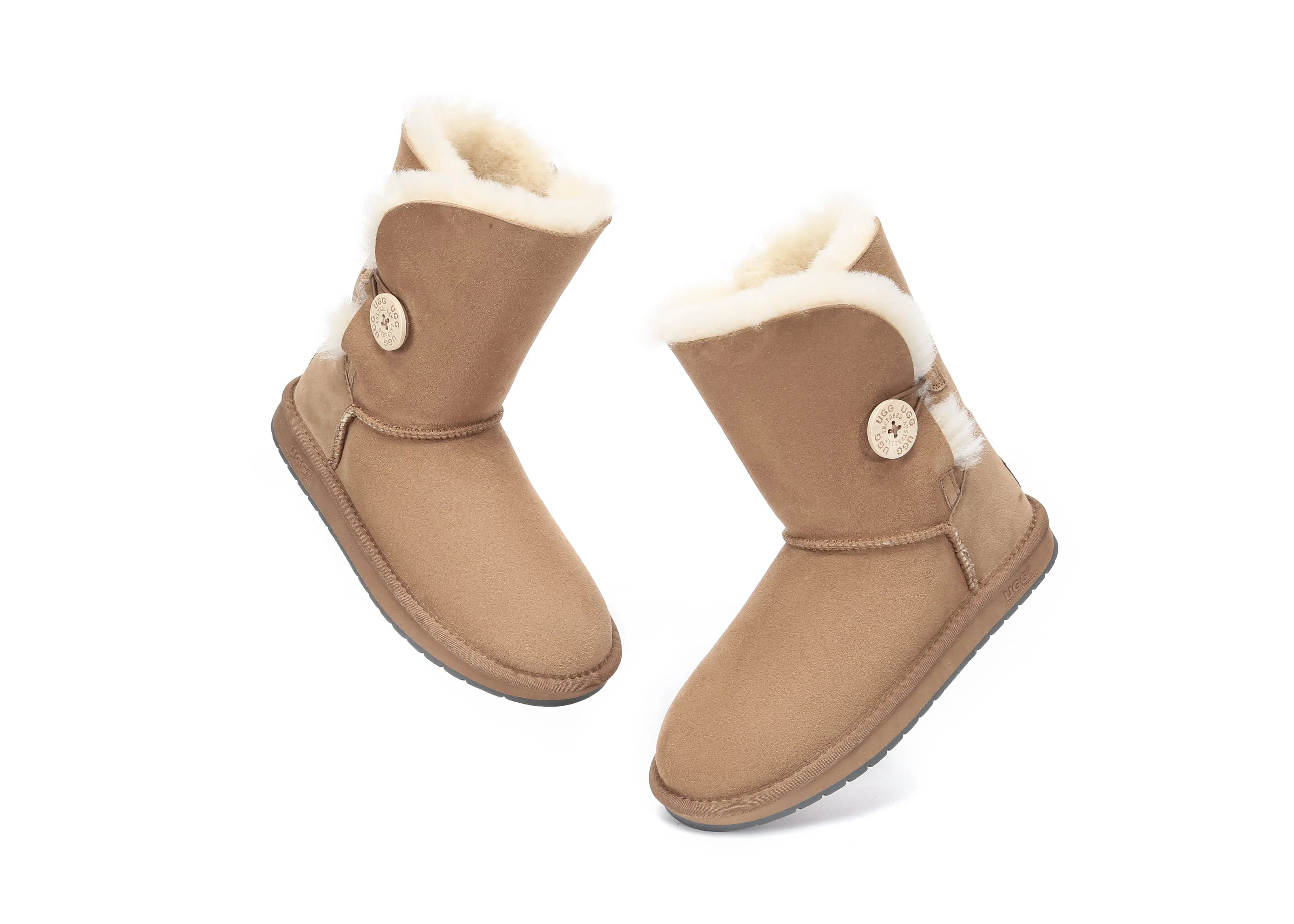 AUSTRALIAN SHEPHERD? UGG Boots Double Face Sheepskin Wool Short Button