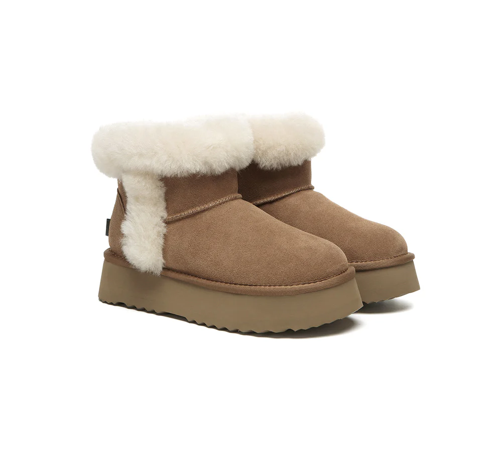 UGG EVERAU? UGG Boots Women Sheepskin Wool Shearling Lined Mini Platform Kazzi