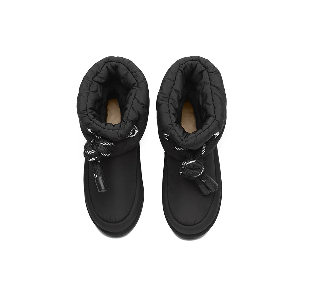 EVERAU? UGG  Boots Women Sheepskin Wool Waterproof Adjustable Drawstring Ankle Delabra