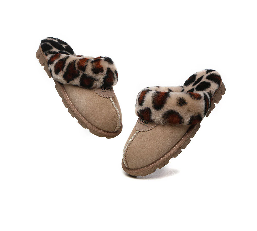 AUSTRALIAN SHEPHERD? UGG Slippers Women Double Face Sheepskin Wool Leopard Print