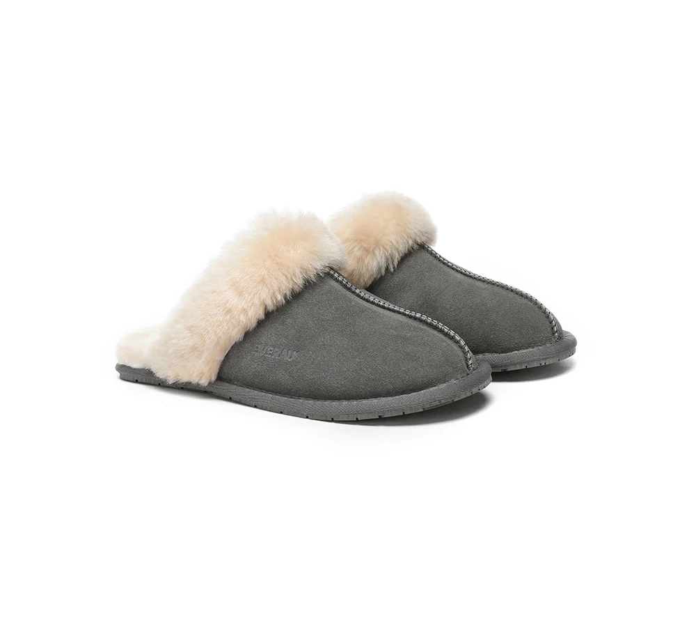 EVERAU? UGG Slippers Sheepskin Wool Suede Scuff Rosa
