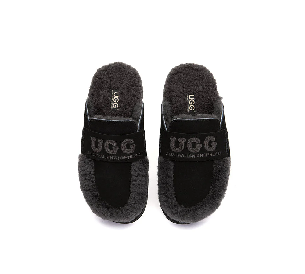 AUSTRALIAN SHEPHERD? UGG Slippers Women Sheepskin Wool Shearling Lora