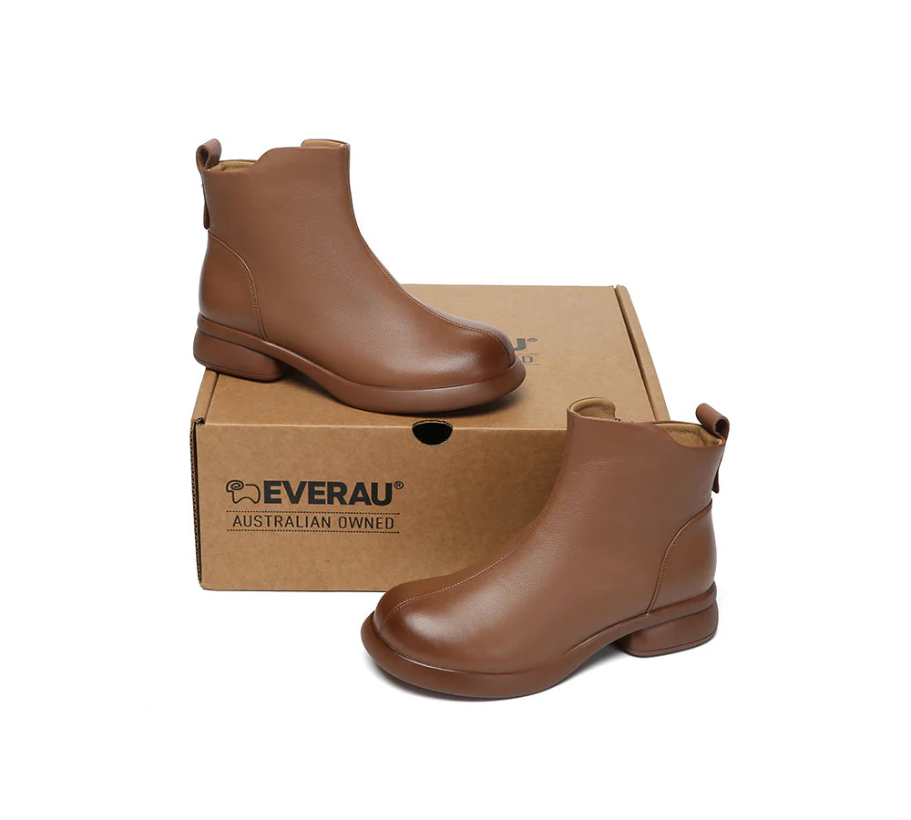EVERAU? Women Leather Zipper Ankle Boots Chapple