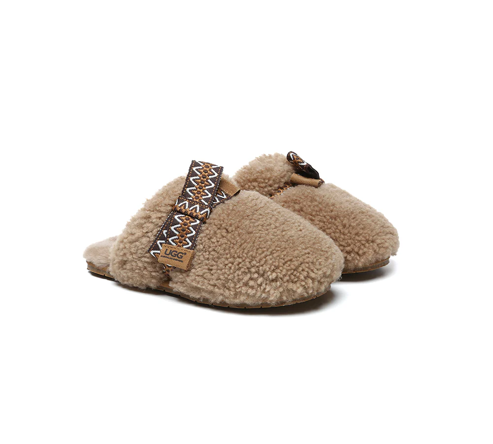 AUSTRALIAN SHEPHERD? UGG Slippers Women Sheepskin Wool Bow Cecil