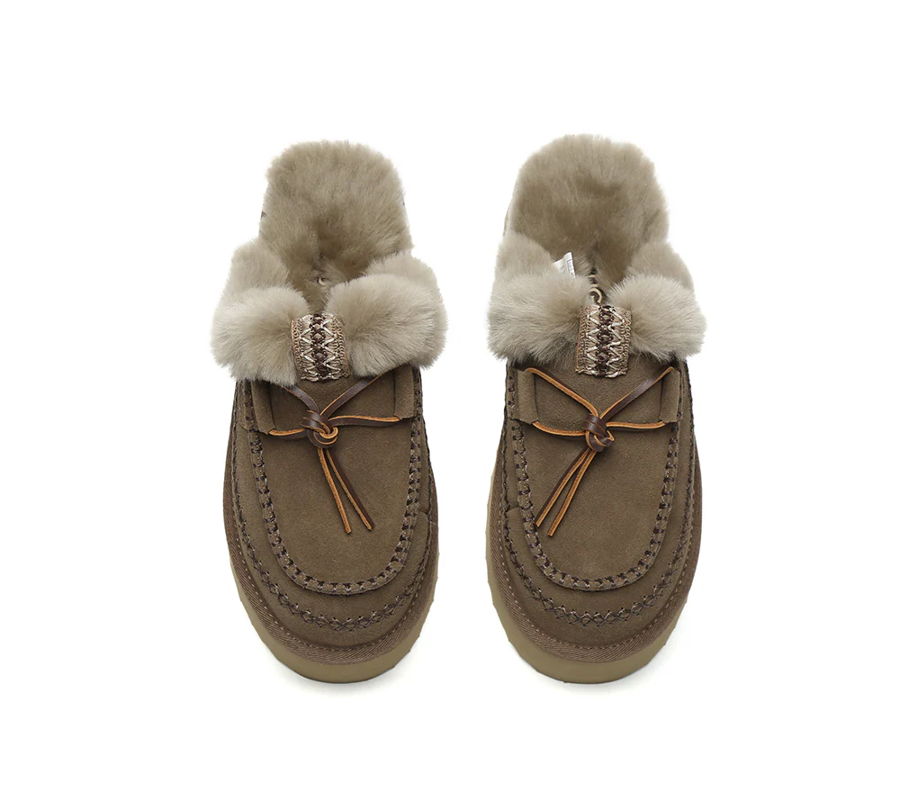 AUSTRALIAN SHEPHERD? UGG Slippers Women Sheepskin Wool Platform Sammy