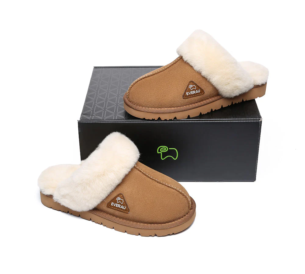 EVERAU? UGG Slippers Premium Sheepskin Wool Scuff Muffin