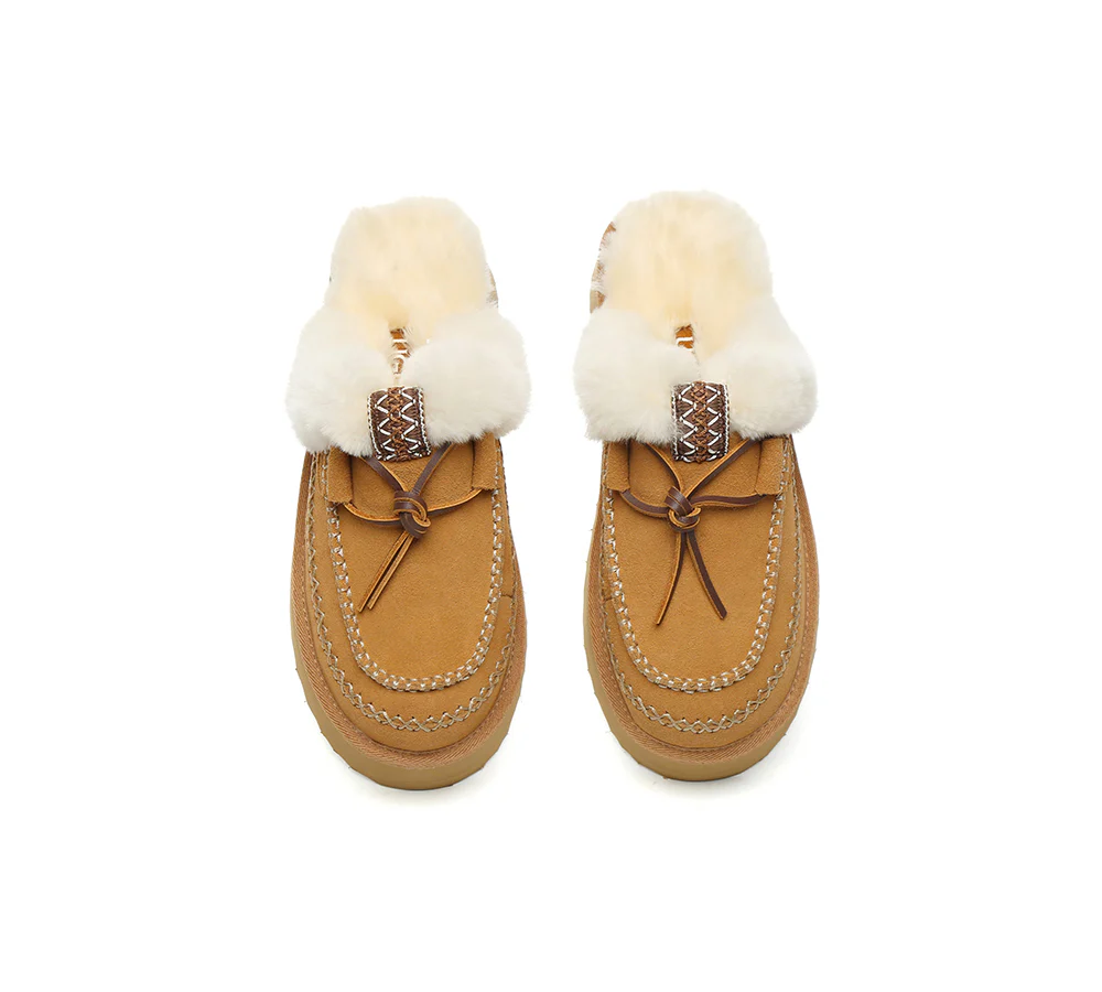 AUSTRALIAN SHEPHERD? UGG Slippers Women Sheepskin Wool Platform Sammy